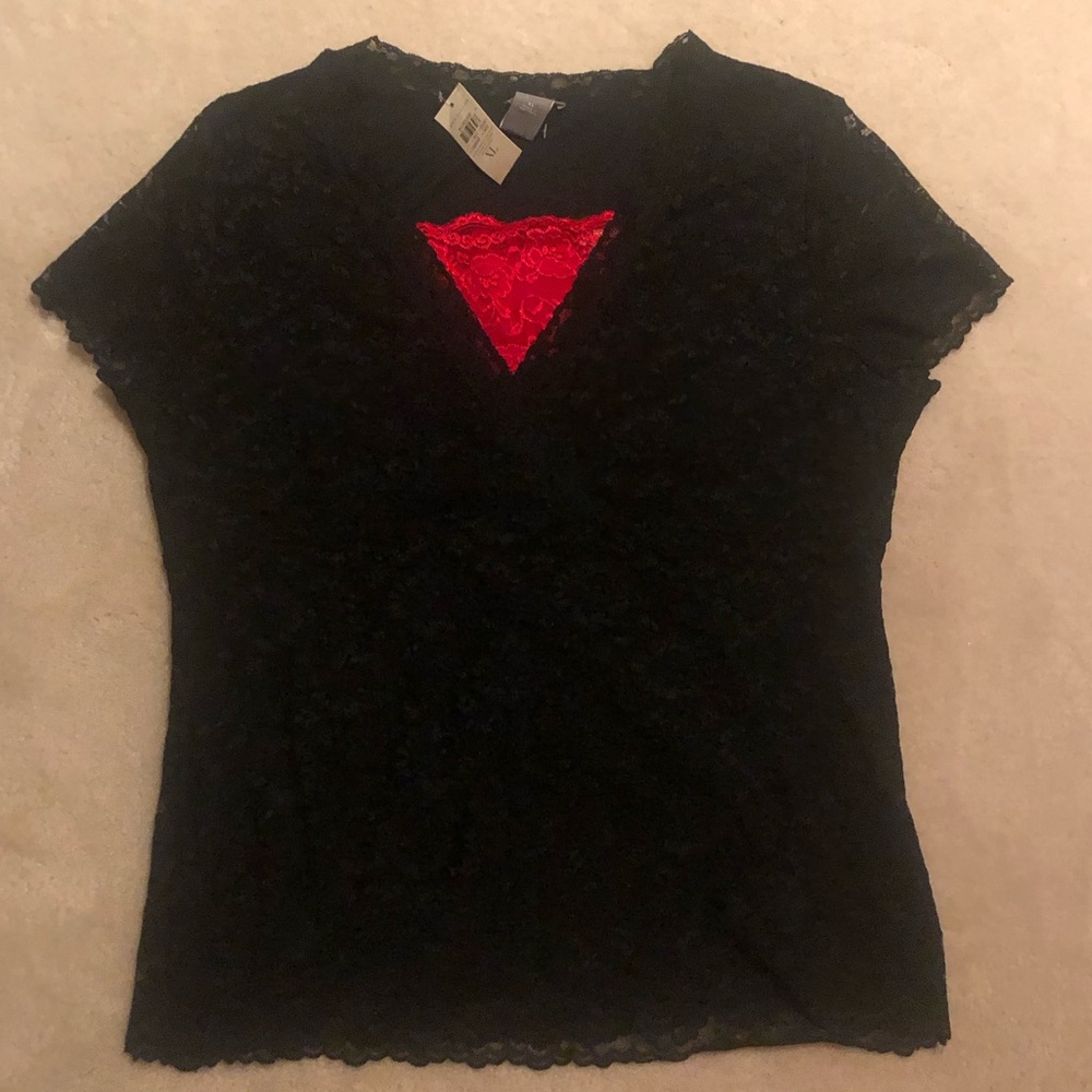Ann Taylor Black Lace V-Neck Blouse